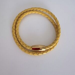 Double Wrap Yellow Braided Leather Bracelet with Magnetic Gold Clasp